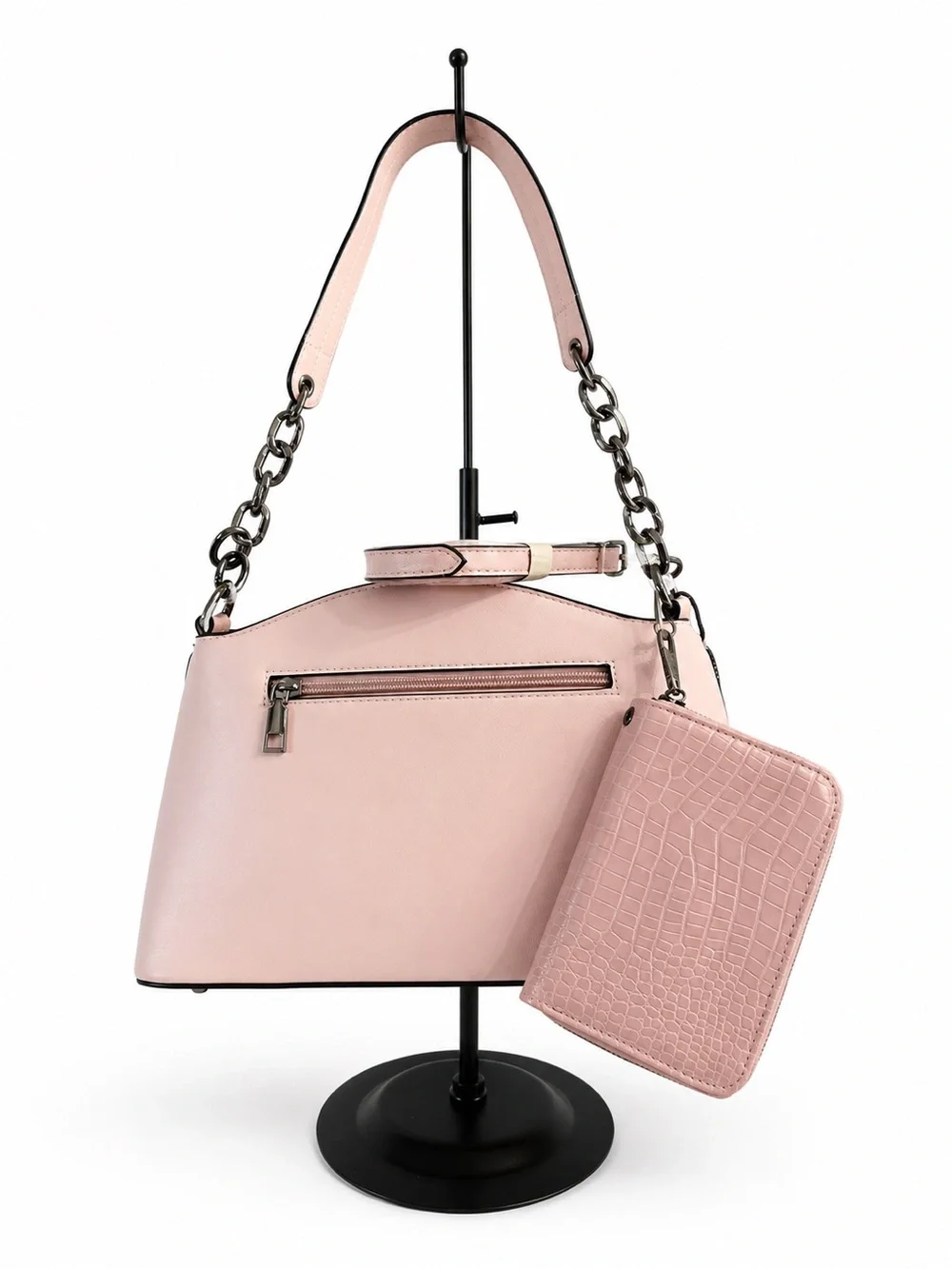 Elegant Pink Croc-Embossed Shoulder Bag with Chain Strap